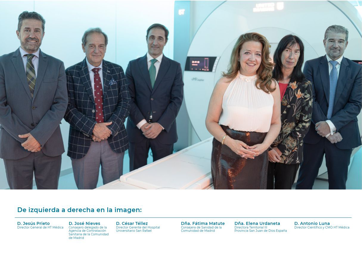 Representantes de HT Médica y San Rafael junto al equipo de resonancia magnética 5T